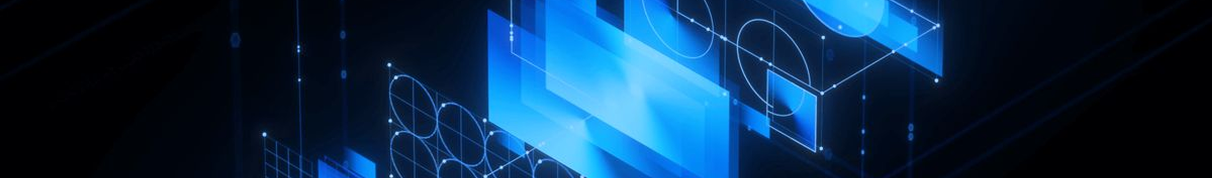 Interface digital com elementos gráficos geométricos em tons de azul